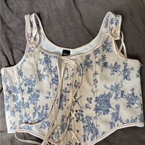 Floral Lace-Up Corset Top